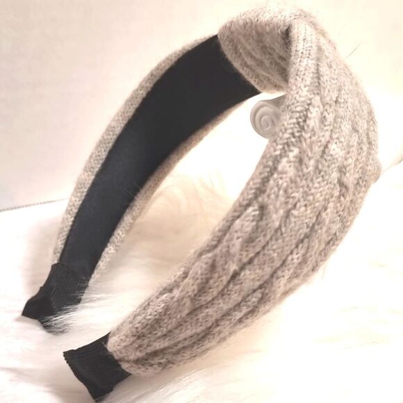 CABLE RIBBED SWEATER KNIT HEADBAND light grey - Picture 3 of 6